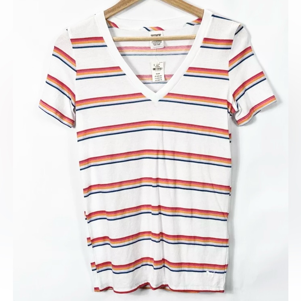 Victoria Secret PINK Striped T-Shirt tee NWT women’s size xsmall v-neck